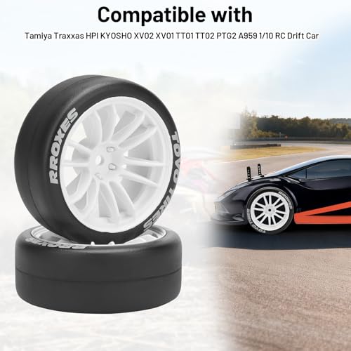 12mm RC Drift Tires and Wheels, daitoku 1/10 RC Rally Racing Tires for Tamiya Traxxas HPI KYOSHO XV02 XV01 TT01 TT02 PTG2 A959 - Style D (White) - color: White