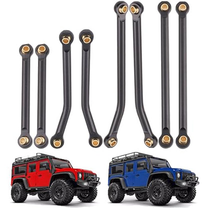 RC Aluminum Alloy High Clearance Links Set Chassis Linkage Suspension Links Compatible with Traxxas TRX4M 1/18 Bronco Defender RC Crawler Upgrade Parts, 8PCS - Black