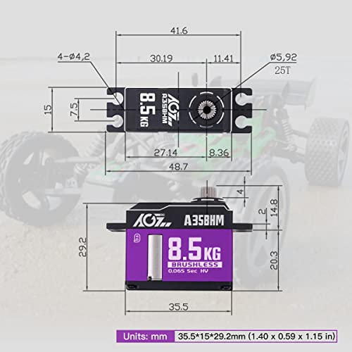 AGFRC 8.5KG HV Brushless RC Servo Motor for 1/12 1/10 RC Car(A35BHM) | 0.065Sec High Speed, Brushless motor, Programmable, 8.4V HV, CNC Aluminum Case, Titanium Gears, 35.5x15x29.2mm, 41g