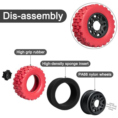 LRFHL 1/10 RC Short Course Truck Tires with 12mm 14mm 17mm Hex, 4PCS | Pre-Glued, RC Off-Road Short Truck Tires, for 1/8 1/10 Arrma Senton Traxxas Slash 2WD Axial Losi Redcat - color: Red Tires+ Black Wheels