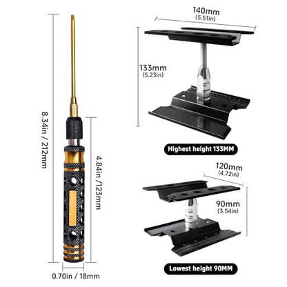 RC Hex Driver Set & RC Car Repair Work Stand Repair Tool Set 360 Degree Rotation for 1/8 1/10 1/12 1/16 1/18 RC Crawler Truck Buggy Rally (Black) - color: Black