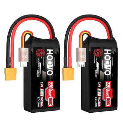 HOOVO 2S Shorty Lipo Battery 2200mAh 100C 7.4V RC Lipo Battery XT60 Plug | 2 Pack,for FPV Racing Drone RC Airplane Helicopter Quadcopter Car - style: 2S 2200mAh 80C-XT60