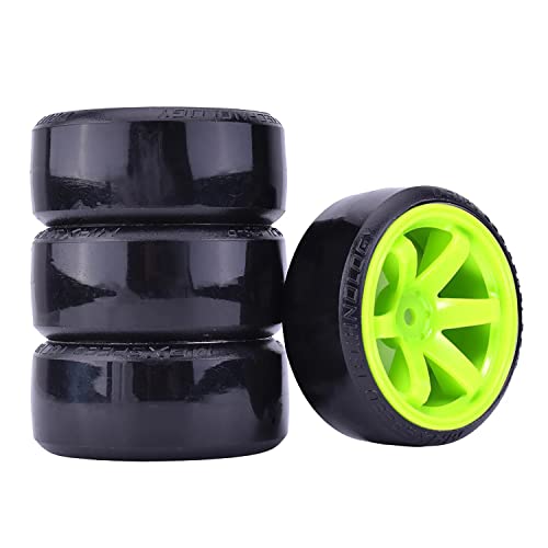 4Pcs 63mm RC Drift Car Tires Hard Tyres Plastic Wheel Rims for 1/10 On-Road Drifting Car for HSP Tamiya HPI Kyosho Spare Parts(Green) - color: Green