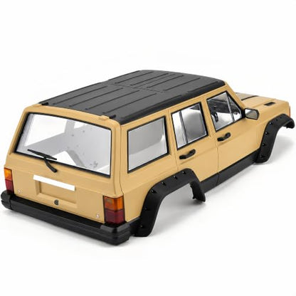 1/10 RC Crawler Hard Body Shell Kit, 313mm Cherokee Style, Yellow | Fits Axial SCX10, SCX10 II 90046/90047 & TRX4; hard plastic shell with interior, grille, flares, mirrors and hardware - color: Yellow