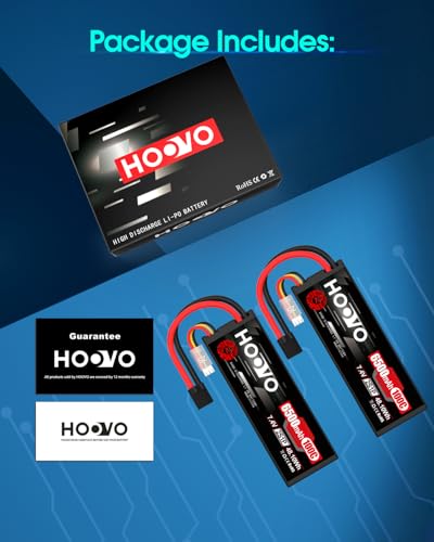 HOOVO 2S Lipo Battery 7.4V 6500mAh 100C RC Battery Pack TR Plug 2Packs | Hardcase battery with TR to EC5 Connector,for RC Car Truck Buggy Vehicles Crawler Helicopter Boat