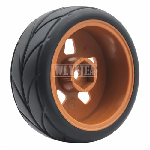 4PCS RC 1/10 On-Road Tires 65mm RC Rubber Tires w/Plastic Wheel Rim 12mm Hex Fit for 1/10 RC On-Road Rally Car HPI Tamiya TT01 TT02 Kyosho Wltoys 144001 - color: Brown 1