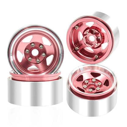 1.9 Beadlock Wheels, 4pcs Aluminum RC Rims with Positive Offset 12mm Hex for 1/10 RC Crawler Axial SCX10 II III 90046 AXI03007 Traxxas TRX4 TRX6 Redcat Gen8(Five models-Pink) - color: Five models-Pink