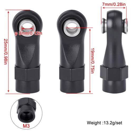 20Pcs RC Linkage Rod Ends,M3 Ball Joint Head Set for Traxxas TRX-4 Axial SCX10 HSP 90046 90047 1/10 RC Crawlers Car Upgrade Parts (20pcs Straight) - style: 20pcs Straight