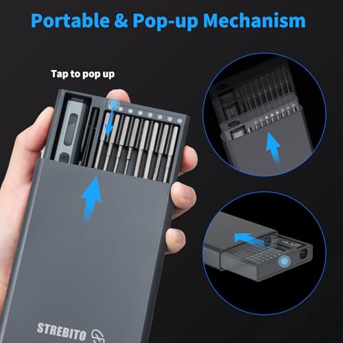 STREBITO Mini Electric Screwdriver, 70 in 1 Small electric screwdriver Set | 5 Upgraded Torque & Indicator, 64 S2 Preicison Bits, 4 LED Lights, Mini Power Screwdriver Repair Tool Kit for PC Electronic - style: Upgraded