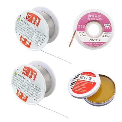 Soldering Tool Kit, 2 Pack of 0.6mm Solder Wire (1.76oz / 50g) + Rosin Flux Paste (0.35oz / 10g) + No-Clean Soldering Core, Designed for Electronic Repair and DIY