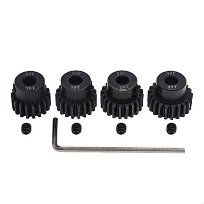 4pcs 32p Pinion Gear 5mm Set Hardened 18t 19t 20t 21t 32 Pitch Gears RC Upgrade Part with Screwdriver