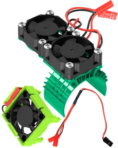 RC VXL-3s ESC Cooling Fan Heat Sink w/Dual Fan Heat Sink Upgrades Part for 1/10 Slash Rustler Stampede 4x4 VXL 4WD,High Velocity Fan Heatsink Hops Up,Green - color: Green(1set)