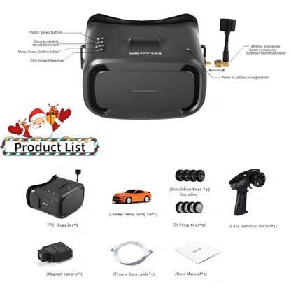 MG034 FPV Drift RC Car with VR Goggles&Camera for Thrilled Rxperience,20KM/H Remote Control Car- Gyro,Drift/Racing Tires,Full Simulated Lighting System,4WD RC Car Toy for Adult (Black, FPV Version) - color: Black