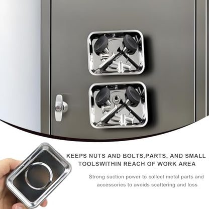 Wevdn 2 PCS Magnetic Tray Holders, 2.5"×3.6" Stainless Steel Square Magnetic Parts Tray Set, Heavy Duty Thickened Tray Bowl for Screws Bolts Nuts Metal Parts, Magnetic Tray for Mechanic's - size: M-Rectangular