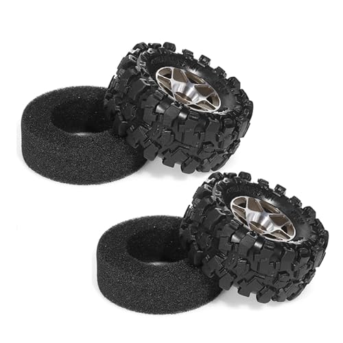 REDSPIDER 1.0 Beadlock Wheels and Tires Set（4pcs） 1.0 Crawler Tires 57 * 25mm Aluminum Alloy 1.0 Wheel 1/18 1/24 RC Crawler Tires for SCX24 TRX4M FMS FCX24 FCX18 AX24 (Brown) - color: Brown