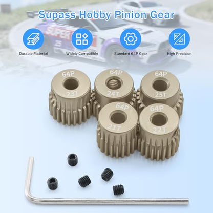 Surpass Hobby 64DP Pinion Gear 21T 22T 23T 24T 25T 3.175mm Motor Gears for 1/10 RC Car Brushed Brushless Motor Parts - size: 21T 22T 23T 24T 25T