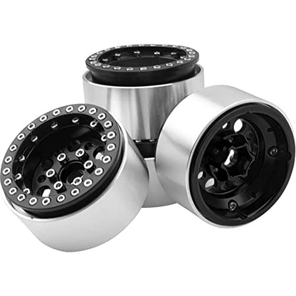 4Pack ShareGoo Aluminum Alloy 1.9" Beadlock Wheel Rims Hubs Compatible with Traxxas TRX4 Axial SCX10 RCAWD D90 D110 Tamiya CC01 1/10 RC Crawler Car (Black) - color: Black