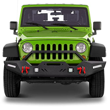 Front Bumper + Rear Bumper for 2007-2018 Wrangler JK, AAIWA Offroad Steel Bumper Full Width with 2" Hitch Receiver, LED Light Bars and D-rings - size: 2007-2018 JK Bumper with lights