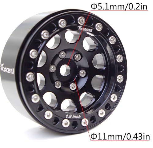 RC 1.9 Inch Beadlock Wheels Rims Hex 12mm Aluminum Wheel for TRX4 SCX10 Gen8 1/10 RC Crawler Remote Control Car Upgrades Accessories (Black) - color: Black