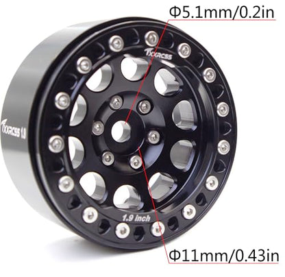 RC 1.9 Inch Beadlock Wheels Rims Hex 12mm Aluminum Wheel for TRX4 SCX10 Gen8 1/10 RC Crawler Remote Control Car Upgrades Accessories (Black) - color: Black