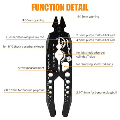 Metal Shock Absorber Pliers Rod Ball Clamp & Hex Bit Linkages Link Rod Ends Installing Tools Multi-Function RC Tool Combo Set for 1/8 1/10 RC Car