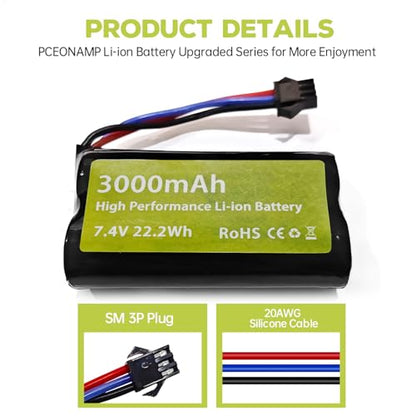sea jump 7.4V 3000mah 15C 2S Li-ion Battery with SM-3P Plug and USB Charger Suitable for DE43 DE60 9500E 9309E RC Car Model Truck Huina 1575 RC Engineering Vehicle RC Remote Control Toy Car Battery