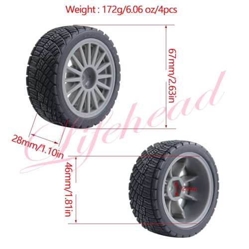 Lifehead 67mm RC On-Road Rally Car Tires and Wheels for 1/10 RC On-Road Touring Drift Car HSP Tamiya XV01 TT01 TT02B HPI Kyosho FAZER MK2 /12mm Hex - color: Grey B