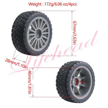 Lifehead 67mm RC On-Road Rally Car Tires and Wheels for 1/10 RC On-Road Touring Drift Car HSP Tamiya XV01 TT01 TT02B HPI Kyosho FAZER MK2 /12mm Hex - color: Grey B