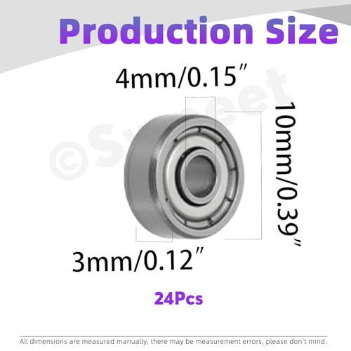 Swpeet 24Pcs 623ZZ Ball Bearings Assortment Kit, 3 x 10 x 4mm Bearing Steel Deep Groove Bearings, Miniature Bearings, Double Shielded - size: 623ZZ-24PCS, style: Bearing Steel