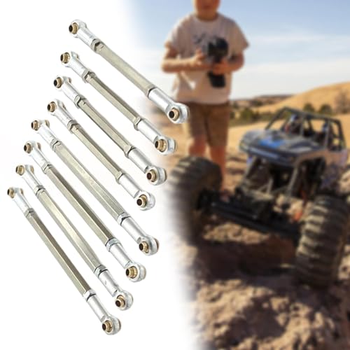 8Pcs RC Model Vehicle Parts Steering Link Rod, Replacement Chassis Linkage Adjustable for MN128 1/12 Scale Truck DIY Accs, Argent