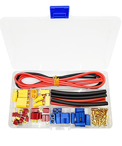T-Plug XT60 EC3 Male and Female Adapter Connectors for RC ESC Battery | Heat Shrink Tube 14AWG Silicone Wire for RC Models Drones,Good Conductivity,Low Resistance,Low Energy Conduction Loss