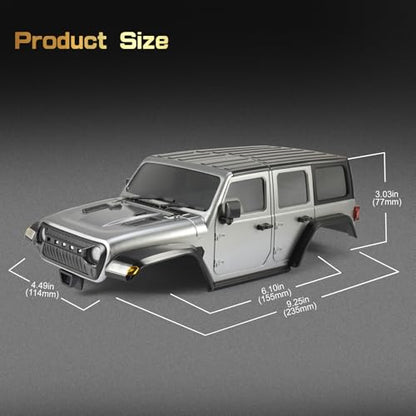 6.10in Wheelbase RC Body Shell for 1/18 ABS Hardtop Body (Grey) | TRX4M Body with Front Rear Bumpers for TRX4M Bronco Defender Chassis - color: Grey