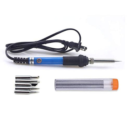 Electric Soldering Iron Kit 60W Adjustable Temperature Welding Soldering Iron with 5pcs Different Tips, 1 thread 1.0mm Dia. (Soldering Irons) - color: Blue