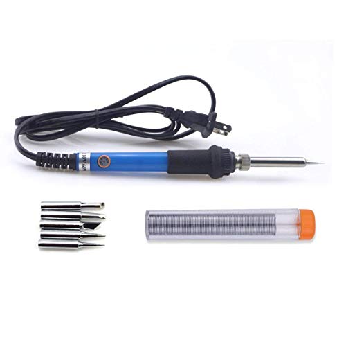 Electric Soldering Iron Kit 60W Adjustable Temperature Welding Soldering Iron with 5pcs Different Tips, 1 thread 1.0mm Dia. (Soldering Irons) - color: Blue