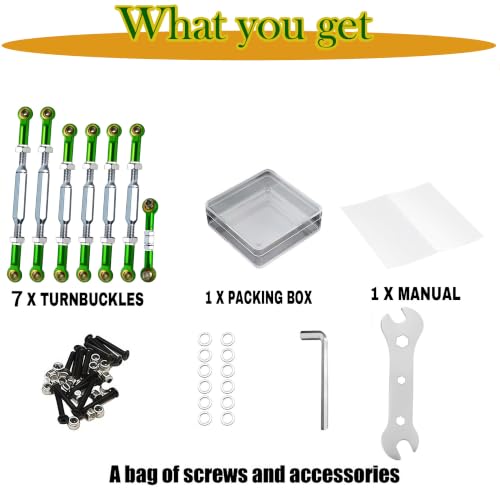 Stainless Steel Turnbuckles Camber Links Fit for Slash 2WD 4x4 Green | Adjustable 78-108mm,Compatible with 1/10 Traxxas Rustler VXL Hoss Stampede Bandit ,CNC Machined,Hops Up Tie Rods Parts - color: Stainless Steel & Green