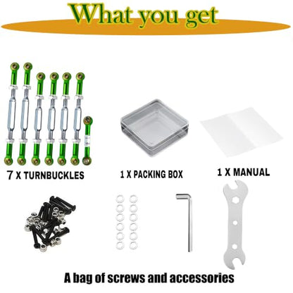 Stainless Steel Turnbuckles Camber Links Fit for Slash 2WD 4x4 Green | Adjustable 78-108mm,Compatible with 1/10 Traxxas Rustler VXL Hoss Stampede Bandit ,CNC Machined,Hops Up Tie Rods Parts - color: Stainless Steel & Green