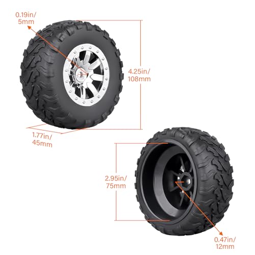 HobbyPark Pre-Glued RC Short Course Tires and Wheels Chrome 12mm Hex 1/10 Scale for Traxxas Slash 4x4 2wd Vxl BL-2S Redcat Blackout SC Pro TR10 Losi 22S SCT 3S 4S Lipo Brushless 4 Sets (Style A)