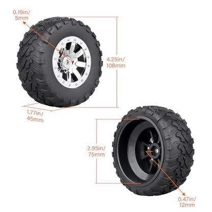 HobbyPark Pre-Glued RC Short Course Tires and Wheels Chrome 12mm Hex 1/10 Scale for Traxxas Slash 4x4 2wd Vxl BL-2S Redcat Blackout SC Pro TR10 Losi 22S SCT 3S 4S Lipo Brushless 4 Sets (Style A)
