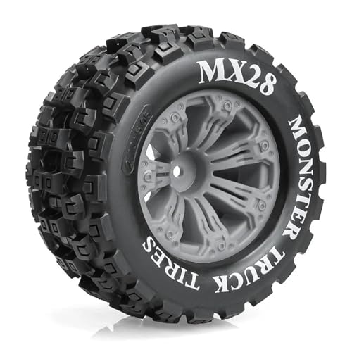 RC Car Repair Kit 1/10 RC Car 2.8-Inch Large MX28 Tread Off-Road Rubber Tires Plastic Rims 12Mm Coupling Upgrade Modify Decoration Parts - color: Gray