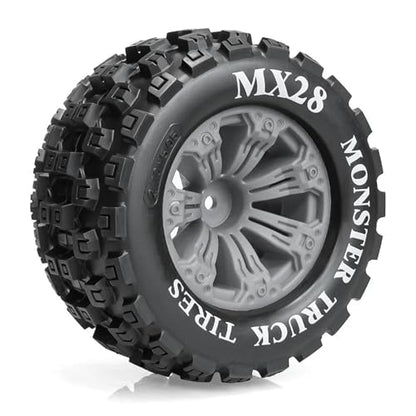 RC Car Repair Kit 1/10 RC Car 2.8-Inch Large MX28 Tread Off-Road Rubber Tires Plastic Rims 12Mm Coupling Upgrade Modify Decoration Parts - color: Gray