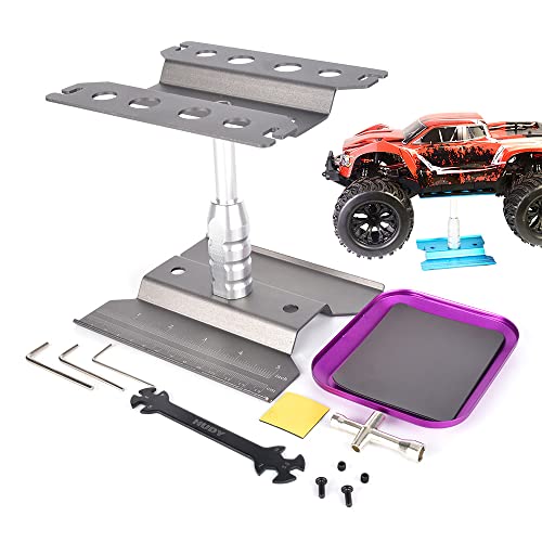 RC Cars Tool Heightening Work Stand Assembly Platform 360 Degree Rotate Repair Station 1/10 1/8 Buggy Crawler Car (Silver) - color: Silver