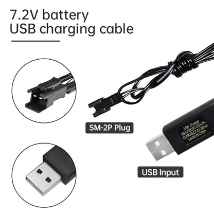 2PCS 7.2V 250mA USB Charging Cable with SM-2P Plug Connector for RC Excavators,Trucks,Tanks,Engineering Vehicles,RC Cars,Stunt Vehicles, 7.2V NiCd or NiMH or Lipo Battery USB Chargers