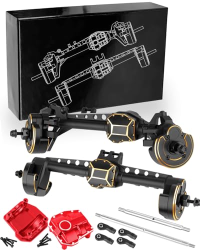 RC Upgrades Part for 1/10 SCX10 III,Aluminium Alloy Portal Axles w/Diff Cover,Brass Steering Knuckles Outer Inner Portal Covers & Diff Covers,Front Rear Complete Axle Set for SCX10 III