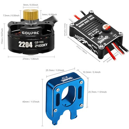GOUPRC Brushless ESC 30A & 2204 2400KV Brushless Outrunner Motor with Mount Combo Kit for SCX24 Axial 1/24 Remote Control Crawler Truck Car Blue - style: Blue ESC & Motor & Mount