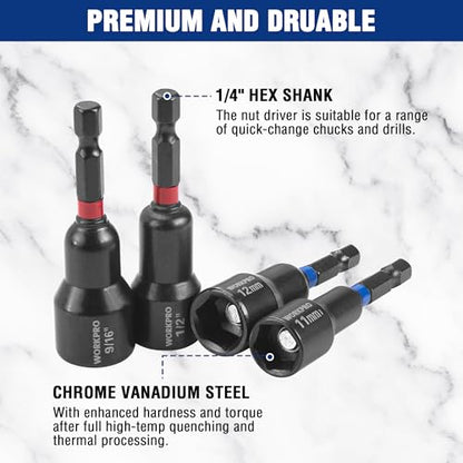 WORKPRO 39 PCS Magnetic Nut Driver Set, Impact Driver Bit 1/4" Hex Shank | SAE & Metric Cr-V Steel Power Nut Drivers with Impact Socket Adapters, Screwdriver Bits, Bit Holder, Sturdy Tool Box - size: 39PCS Magnetic Nut Driver Set