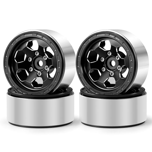 RCLIONS Aluminium 1.3" Beadlock Wheel Rims for 1/18 TRX4M 1/24 SCX24 RC Crawler Car Upgrade Parts - color: Black