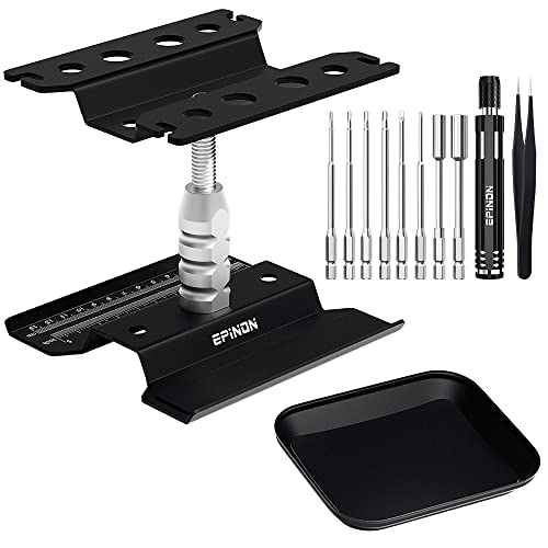 RC Car Stand with RC Screwdriver & Screws Pallet for 1/8 1/10 1/12 1/16 1/18 RC Car | 360-degree Rotation, Adjustable Height 3.54in to 5.11in