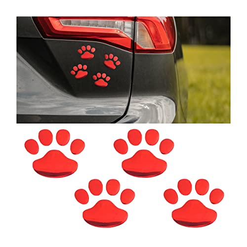 4PCS Dog Paw Footprint Car Stickers, 3D Waterproof Cartoon Puppy Dog Paw Decals for Vehicles Bumper Window, Auto Car Body Decoration Self-Adhesive Stickers for SUV Pickup Truck (Red) - color: Red