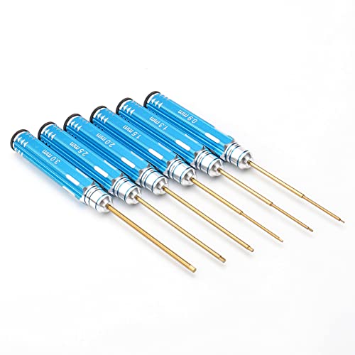 8pcs RC Hex Screw Driver Set & Cross Wrench & 17mm Nut Driver, 0.9mm 1.3mm 1.5mm 2.0mm 2.5mm 3.0mm Titanium Hexagon Screwdrivers Tool for RC Car Quadcopter Multi-Axis FPV Racing Drone, Blue