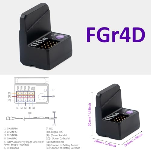HTLNUZD Flysky FGr4D Receiver 4CH 2.4G Built-in Dual-Antenna PWM/PPM/i-BUS2/S. Bus/i-Bus Output for FS Noble NB4 PL18 EL18 RC Transmitter